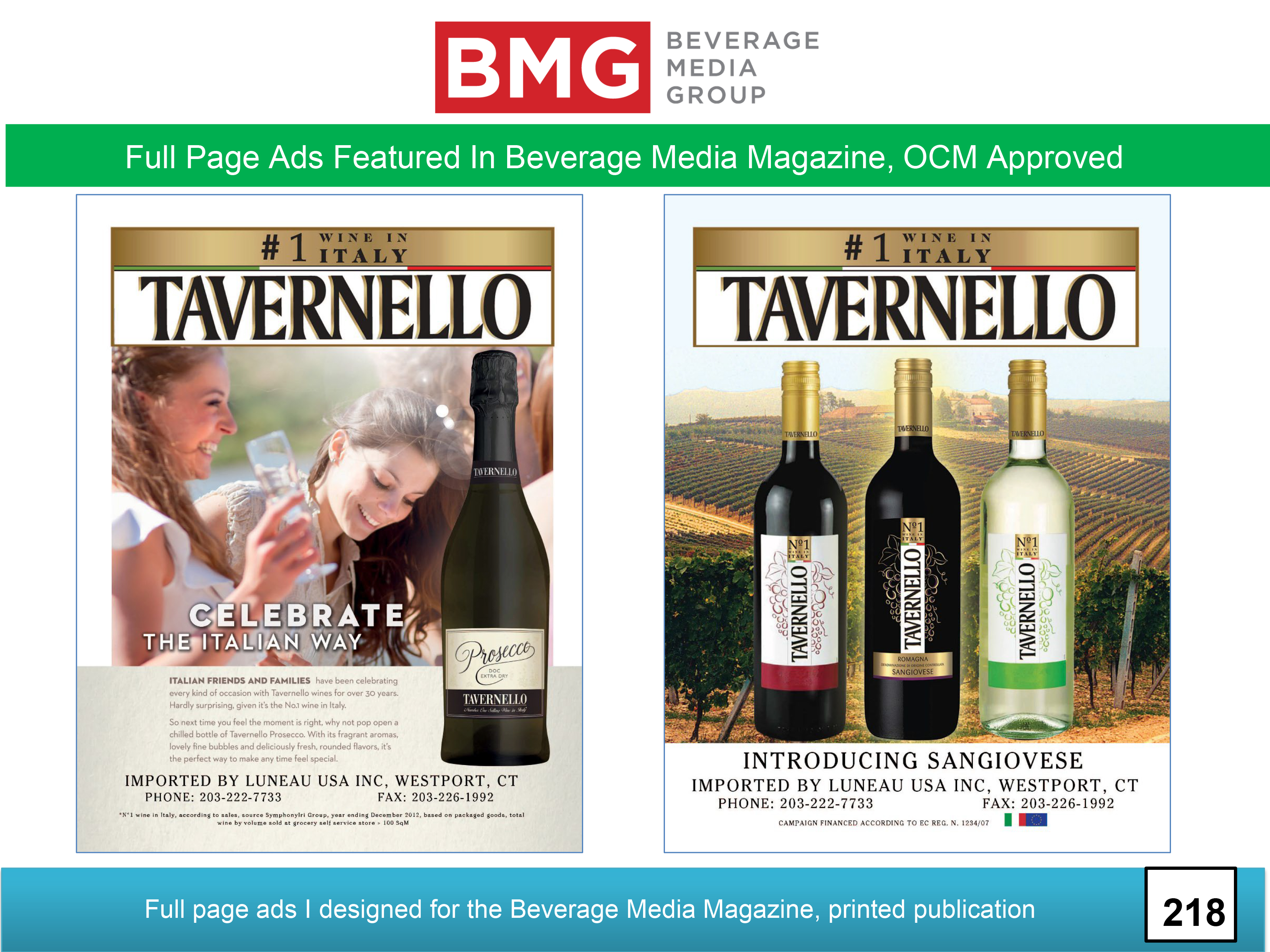 Tavernello Beverage Media Ad Samples - OCM Promotional Material